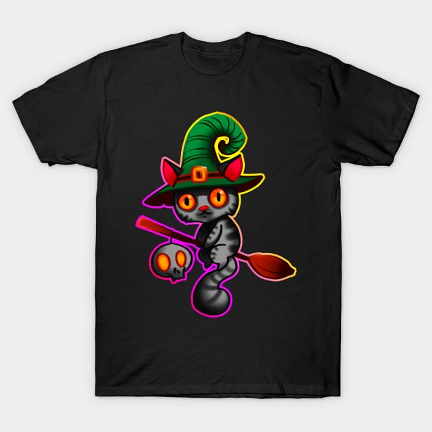 Cat witch with outline T-Shirt by HandsHooks